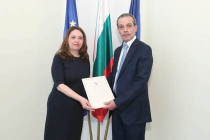 Deputy Minister Maria Anguelieva received copies of the credentials of the Ambassador of the Hashemite Kingdom of Jordan, Mutaz Abdul Rahman Taha Al-Khasawneh
