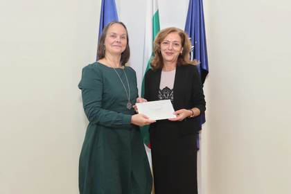  The Deputy Minister of Foreign Affairs Elena Shekerletova received copies of the credentials of the newly appointed Ambassador of the Republic of Finland to Sofia H. E. Kirsti Pohjankukka