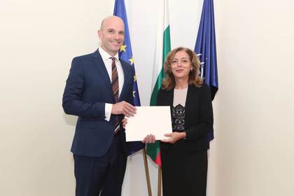  Deputy Minister of Foreign Affairs Elena Shekerletova received copies of the credentials of the newly appointed Ambassador of the United Kingdom of Great Britain and Northern Ireland to Sofia, H. E. Nathaniel Copsey
