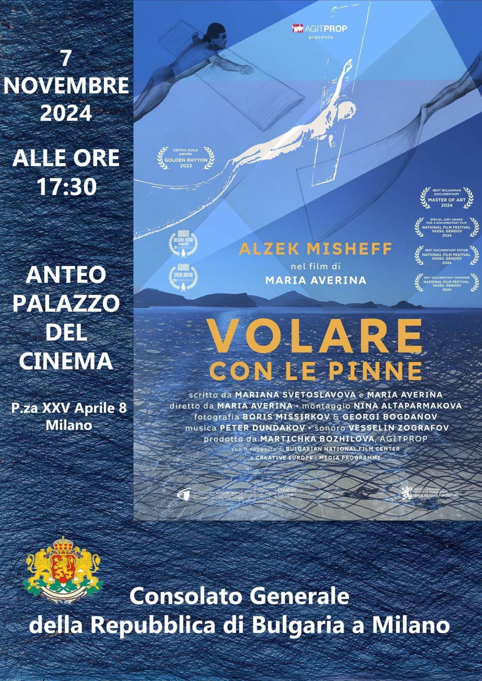Premiere of the Bulgarian Documentary Film about the artist Alzek Misheff “Flying with Fins” in Milan