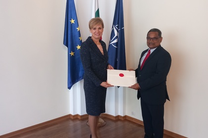 Deputy Minister Nevyana Miteva received the copies of the credentials of the newly appointed Ambassador Extraordinary and Plenipotentiary of the Republic of India to the Republic of Bulgaria H. E. Mr. Arun Kumar Sahu