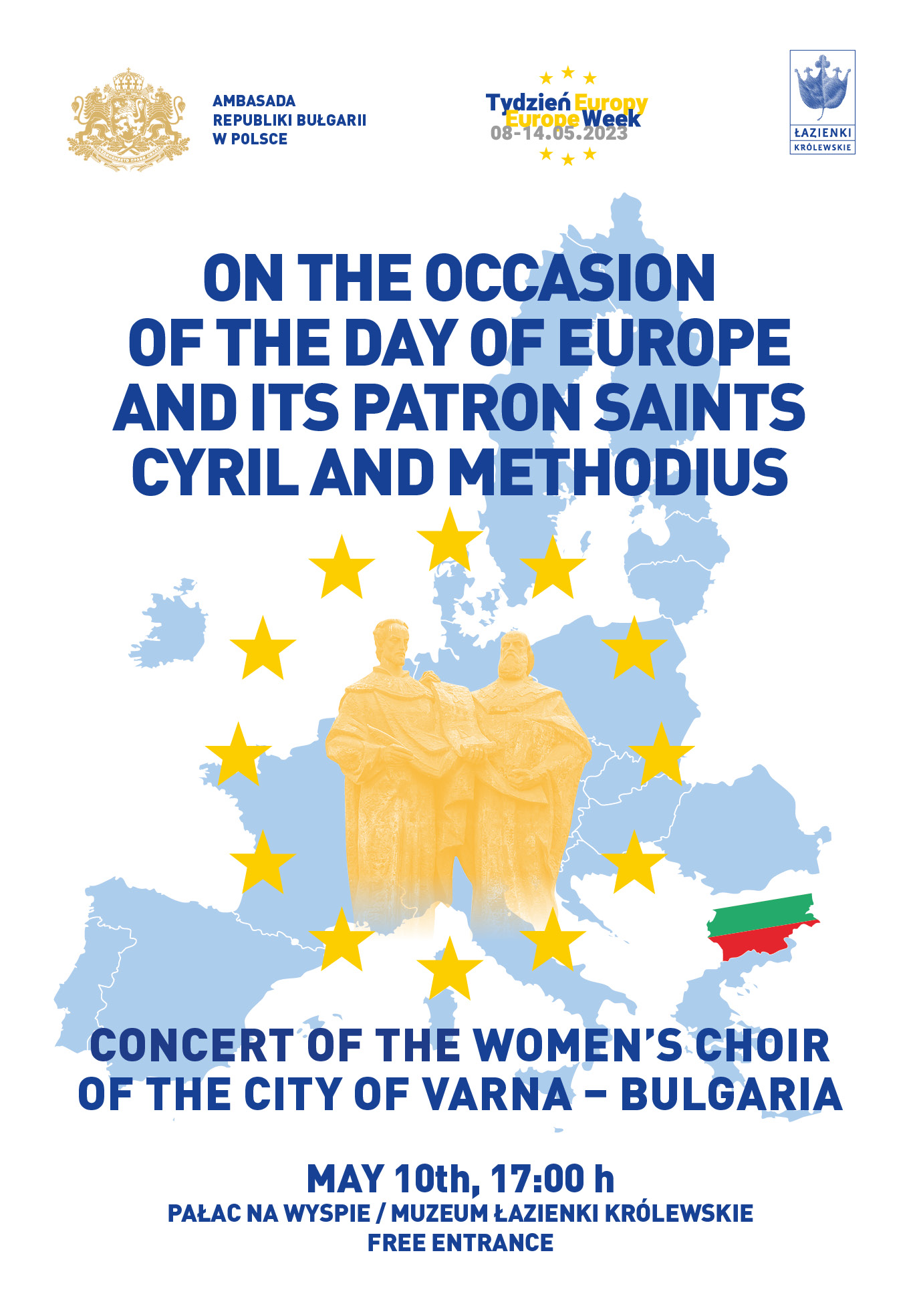Покана за предстоящ концерт, посветен на Деня на Европа във Варшава 